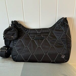 Lug Winger Hobo Bag With Coin Pouch - NWT Black Silver Stitch